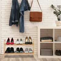 Relaxdays Schuhregal stapelbar, Schuhablage mit 2 Etagen, Walnuss Holz,