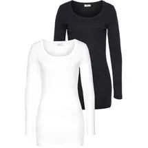FLASHLIGHTS Langarmshirt Packung, 2 Stk. sehr figurbetonter Schnitt, Rundhalsausschnitt, aus 100% Baumwolle, Gr. 48/50 (XL), weiß, schwarz, , 499871-48