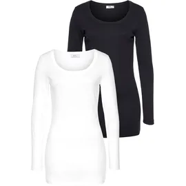 FLASHLIGHTS Langarmshirt Packung, 2 Stk. sehr figurbetonter Schnitt, Rundhalsausschnitt, aus 100% Baumwolle, Gr. 48/50 (XL), weiß, schwarz, , 499871-48