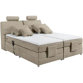 ed exciting design Boxspringbett Palermo inkl. Motor, Topper, Kopfstütze und Stauraum im Kopfteil, beige