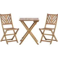 Beliani Balkonset Akazienholz Tisch quadratisch 58x58 cm mit 2 klappbaren Stühlen Landhaus Stil Terrasse Balkon Garten Möbel - Balkontisch, hellbraun 2-Sitzer TERNI (58