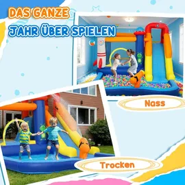aiyaplay Hüpfburg mit Gebläse Rutsche Planschbecken Kletterwand Bunt