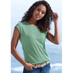 Kurzarmshirt VIVANCE "mit Streifenoptik", Damen, Gr. 48/50, grün, Obermaterial: 65% Polyester, 35% Viskose, gestreift, modisch, bequem normal, Rundhals, Kurzarm angeschnitten, Shirts, aus pflegeleichter Viskose-Qualität