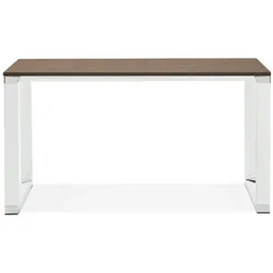 Kadima Design Bürotisch  140x70x74 cm  Kompakt Funktionell Zweifarbig  Braun-Weiß  Arbeitstisch für flexible Raumnutzung  Melamin & Metall