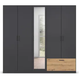 Rauch Drehtürenschrank RAUCH "Kleiderschrank Schrank Garderobe Wäscheschrank BARI mit Spiegel", grau (graumetallic, eiche artisan), B:225cm H:210cm T:54cm, Holzwerkstoff, Schränke, Drehtürenschrank, mit Schubasten außen, moderner Griff in Graumetallic MADE IN