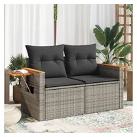 vidaXL Gartensofa 2-Sitzer mit Kissen Grau Poly Rattan