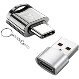Leloco Micro SD Kartenleser USB C, Typ C Stick Mini auf Micro SD Kartenleser mit USB C Adapter und Schlüsselanhänger für Micro SD SDXC SDHC, Laptop, MacBook, Galaxy Handy und Mehr(Silber)