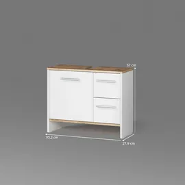 livinity® Waschbeckenunterschrank Amalfi 2 Schubladen 70,2 x 57 x 27,9 cm Weiß/Goldkraft Eiche