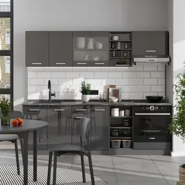 Vicco Küchenzeile R-Line 240 cm Anthrazit Hochglanz/Eiche grau