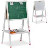 Relaxdays Kinderstandtafel Whiteboard Kiefernholz MDF Weiß Grün Magnetisch Höhenverstellbar 135 cm x 55 cm x 52 cm 3,9 kg