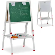 Relaxdays Kinderstandtafel Whiteboard Kiefernholz MDF Weiß Grün Magnetisch Höhenverstellbar 135 cm x 55 cm x 52 cm 3,9 kg