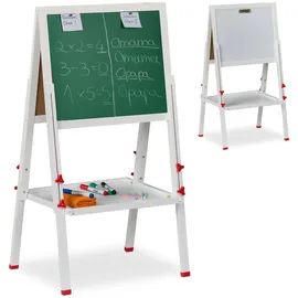 Relaxdays Kinderstandtafel Whiteboard Kiefernholz MDF Weiß Grün Magnetisch Höhenverstellbar 135 cm x 55 cm x 52 cm 3,9 kg