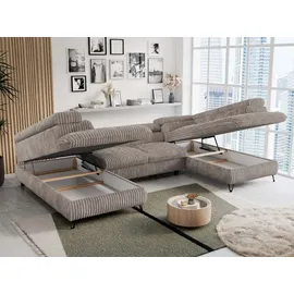 MKS Meble Ecksofa U-form Cord 2-Sitzer Grau