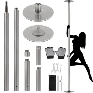 Yaheetech Tanzstange 45 mm, Pole Dance Stange 225 cm bis 274,5 cm Höhenverstellbar, Strip Stange Statisch oder Spinning Mattsilber