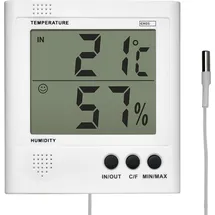 EMOS Digitales Thermometer und Hygrometer, Aussenthermometer/Innenthermometer mit 2m Kabelsensor, batteriebetrieben, Weiß
