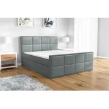 mebloland Boxspringbett BARD 160 x 200 mit 2 Bettkästen, Bonell-Matratze und Topper. Farbe: Grau - Grau