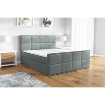 mebloland Boxspringbett BARD 160 x 200 mit 2 Bettkästen, Bonell-Matratze und Topper. Farbe: Grau - Grau