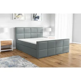 mebloland Boxspringbett BARD 160 x 200 mit 2 Bettkästen, Bonell-Matratze und Topper. Farbe: Grau - Grau