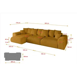 altdecor Ecksofa Cord mit Schlaffunktion 2-Sitzer Senfgelb