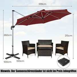 Costway Ampelschirm Ø 330 cm Rot