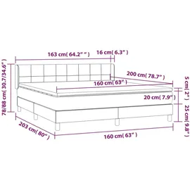 vidaXL Boxspringbett mit Matratze Hellgrau 160x200 cm Samt1397634