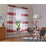 my home Gardine MY HOME "Jay" Gardinen Gr. 225 cm, Ösen, 144 cm, rot Ösen Vorhang, 2-er Set, Fertiggardine, transparent, Querstreifen