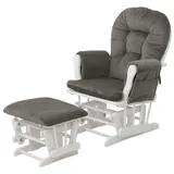 Mendler Relaxsessel HWC-C76, Schaukelstuhl Sessel Schwingstuhl mit Hocker Stoff Cord 320g/m2 dunkelgrau Gestell weiß