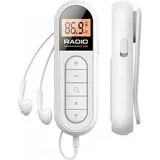 Tragbares Mini Taschenradio, wiederaufladbares FM Transistorradio mit gutem Empfang für Nachrichten und Rundfunk, geeignet für Sport, Laufen und Walking, inkl. Stereo-Kopfhörer,Weiß
