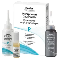 Basler Mehrphasen Dauerwelle P, für poröses und gefärbtes Haar | Dauergewelltes Haar | Dauerwellen Set komplett