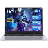 FUNYET 16-Zoll-PC Laptop, N150 Prozessor Notebook (bis zu 3,4 GHz), 16GB RAM 512 GB SSD, Win 11 Laptop, 1920 x 1200 FHD Laptops, Computer mit beleuchteter Tastatur, 6000 mAh Batterie,WiFi 5,BT 5.0