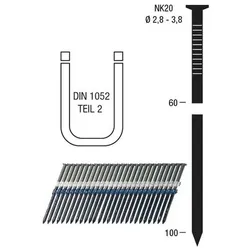 Nagelstreifen NK20 blank geharzt für Druckluft-Nagler - 130 mm , 3,8 mm