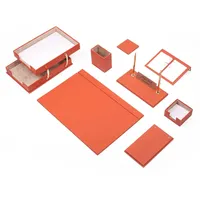 Schreibtisch-Set aus Leder – Schreibtischunterlage – Notizpapierhalter – Stifthalter – Lederuntersetzer – Schreibtischzubehör – Schreibtisch-Organizer – orange (10-teiliges Doppelfach)