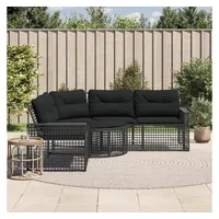 vidaXL Gartensofa in L-Form mit Kissen und Fußbank Schwarz Poly Rattan