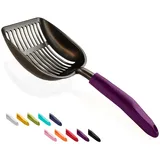 WePet Katzenstreuschaufel, Aluminium-Siebschaufel, Metall Schaufel für Katzen, Tiefe Schaufel mit diagonalen, Langer Griff, Kitten-KOT-Hebeschaufel für Katzenklo, Größe L, Violettem Griff