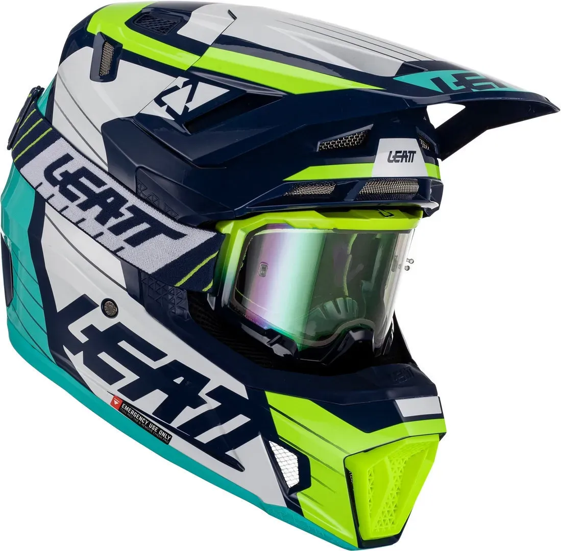 Leatt 7.5 Citrus Motocross Helm mit Brille, grün-blau, Größe 2XL für Männer