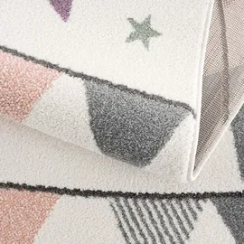 Carpet City Kinderteppich Kinderzimmer Creme Lila - 80x150 cm - Wimpel-Motiv - Kinderzimmerteppiche Mädchen - Babyzimmer-Teppich - Spielteppich
