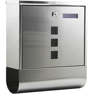 Wiltec Briefkasten mit Zeitungsrolle 305 x 95 x 335 mm, Wandbriefkasten mit Namensschild, Sichtfenstern, Schloss und Zeitungsrolle, Postkasten aus