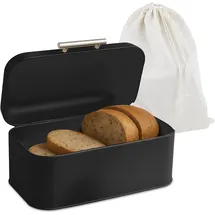 Relaxdays Brotkasten mit Deckel und Brotbeutel Hellbraun,Schwarz