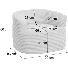 MCW Sessel P18 Cord 370 g/m2 70 x 70 x 70 cm Weiß mit Kissen