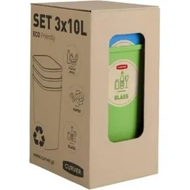 Curver Eco Friendly Mülltrennungssystem Mülleimer Mülltrennung Papier Glas und Kunststoff Recycling-Eimer aus Kunstoff (3x9L) - Bunt