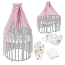 Waldin Babybett OWAL Kinderbett 7in1 mit Matratze, mitwachsendes Kinder-Bett