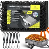 KESSER® Anhängernetz 1,5x2,2m feinmaschig | Hängernetz mit Spannseil & Netzkordel | Containernetz für Ladungssicherung | Sicherungs-Netz Eckmarkierungen Expander-Haken & Befestigungsknöpfen Schwarz