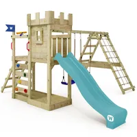 Wickey Spielturm mit Kletteranbau, Doppelschaukel und Rutsche & türkis