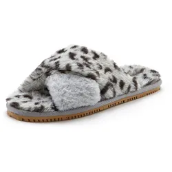 Hausschuh, Mule, Sandale, offener Schuh, Pantolette, Leo Print, Pantoffel VEGAN, Gr. 42, grau-leo, , 76822752-42