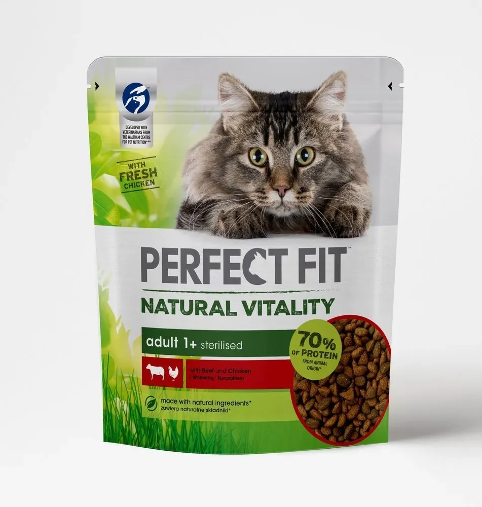 PERFECT FITTM Natural Vitality 1+ mit Rindfleisch und Huhn 650 g - Trockenfutter für ausgewachsene Katzen (Rabatt für Stammkunden 3%)