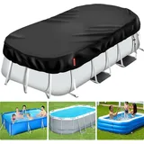 vniyors Poolabdeckung Rechteckig, Pool Abdeckplane, Uv-Schutz Pool Abdeckplane mit Kordelzug BodennäGeln für StabilitäT und Einfache Installation(265×175×20cm Schwarz)