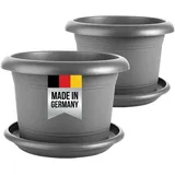 Centi Pflanztopf Blumentopf 2er Set Ø 30cm Blumenkübel Anthrazit rund Untersetzer