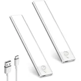 MUSUNIA Schrankbeleuchtung LED mit Bewegungsmelder 2 Stück Schranklicht Schrankleuchte Led Leiste Batterie USB Wiederaufladbar Unterbauleuchte Küche LED für Kleiderschrank Treppe RV