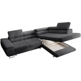 Selsey STEVIL - L-Sofa mit Schlaffunktion, Bettkasten, Ottomane rechts, Cordbezug Dunkelgrau