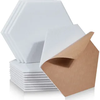 Hexagon Akustikplatten selbstklebend 12 Stück I Schallabsorber Schallschutz mit hoher Dichte für Wand Decken Holz & Tür - Akustikpanel Schallschutzplatten Akustikplatte, 30x26x0.9cm (12 Stück, Weiß)